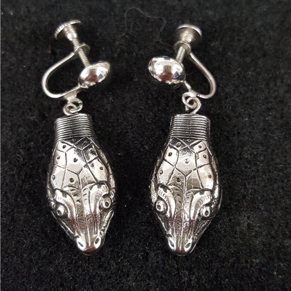 Vintage Whiting & Davis Co. Snake Head Screw-On Earrings